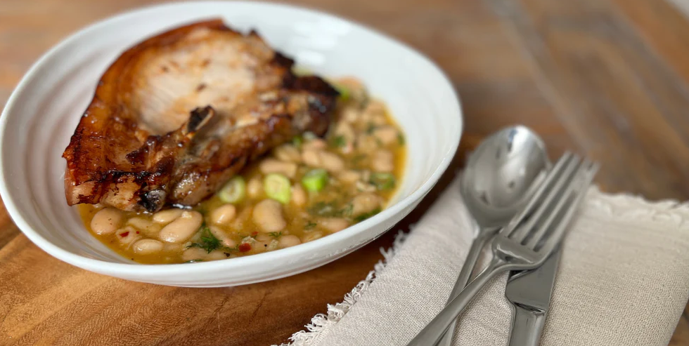 Pork Chop with Warm Butter Bean Salad