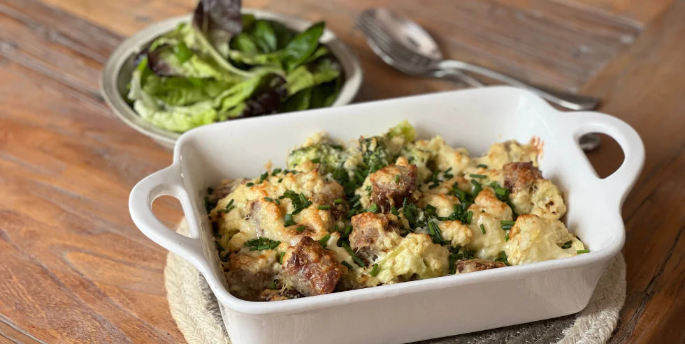 Sausage, Cauliflower & Broccoli Bake